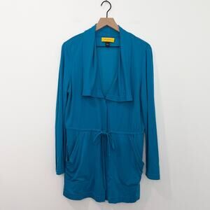 St. John Yellow Label Casual Jersey Knit Jacket in Turquoise Blue size Medium